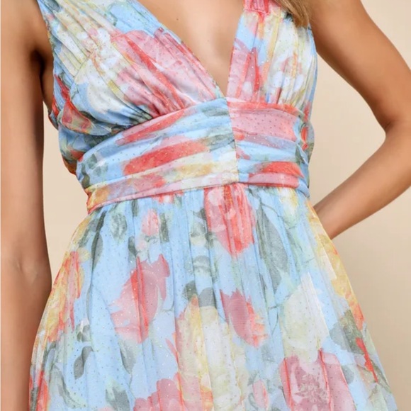 Lulu's Blue and Pink Tiered Maxi Sundress for Weddings - Picture 4 of 14